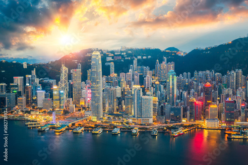 Plakat Hong kong panoramę miasta