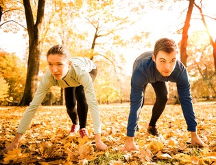 Sticker - Competing couple prepared for run