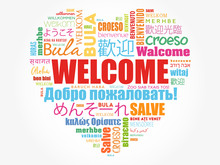 WELCOME Love Heart Word Cloud In Different Languages, Conceptual Background