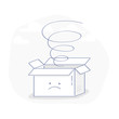 Open empty box with cute frustrated face. Empty shopping cart, delivery box or parcel illustration concept