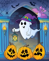 Wall Mural - Ghost with hat and lantern theme 7