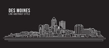 Cityscape Building Line Art Vector Illustration Design - Des Moines City