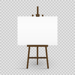 blank canvas on a artist' easel. blank art board and wooden easel isolated on transparent background