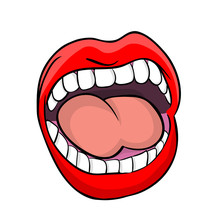 Shouting Lips With Teeth And Tongue Cartoon Vector Symbol Icon Design. Beautiful Illustration Isolated On White Background