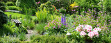 Fototapeta Kwiaty - Blick in den schönen Sommergarten Panorama