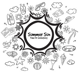 Sticker - Doodle Monochrome Summer Vacation Elements Set