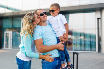 happy family reunion at airport