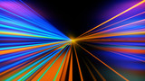 Fototapeta Do przedpokoju - Light motion. Speed motion on the neon glowing road at dark. Speed motion on the road. Colored light streaks acceleration. Abstract illustration. Blue and Orange Yellow motion streaks. Space Gates.