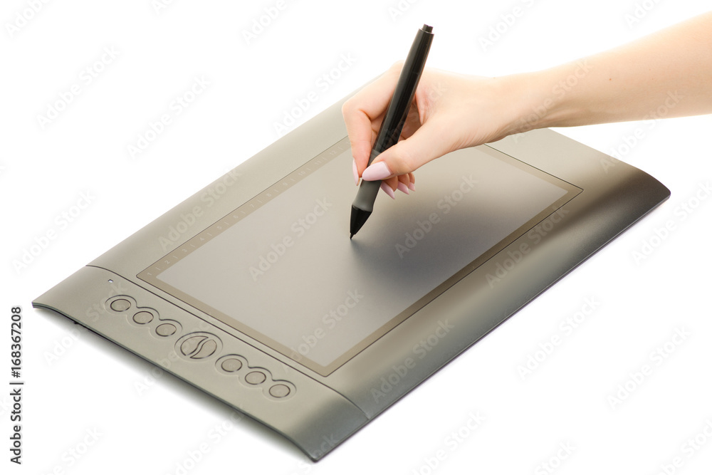 Obraz na płótnie Graphic tablet female hands w salonie