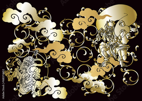 風神 雷神図 和柄 Stock Vector Adobe Stock
