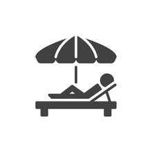 Sunbathe Icon Vector, Filled Flat Sign, Solid Pictogram Isolated On White. Parasol And Sun Lounger Symbol, Logo Illustration. Pixel Perfect Vector Graphics