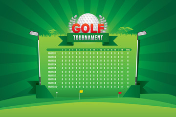 Canvas Print - Vector of golf tournament with players and scoreboard.