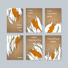 Cyprus Patriotic Cards For National Day. Expressive Brush Stroke In National Flag Colors On Kraft Paper Background. Cyprus Patriotic Vector Greeting Card.