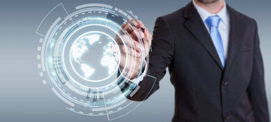 Wall Mural - businessman using web interface to surf on internet 3d rendering