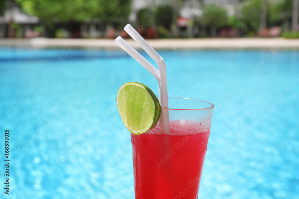 Glass with cocktail at resort