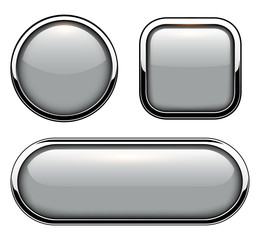 Poster - Glossy buttons with metallic chrome elements isolated