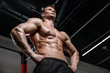 © antondotsenko - Caucasian handsome fitness model training in the gym. Man on diet flexing muscles
