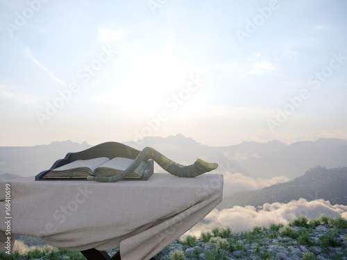 Cuadros en Lienzo jewish holiday background with old book and landscape concept photo