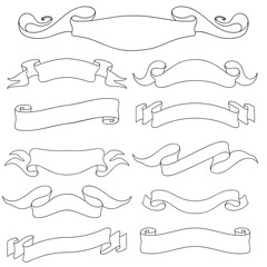 Wall Mural - Ribbon banners. Large collection of outline icons