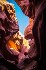 Canvas Print - Natural stone texture. Weathered sandstone in the lower Antelope Canyon, Arizona, USA