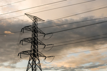 silhouette of high voltage electrical pole structure