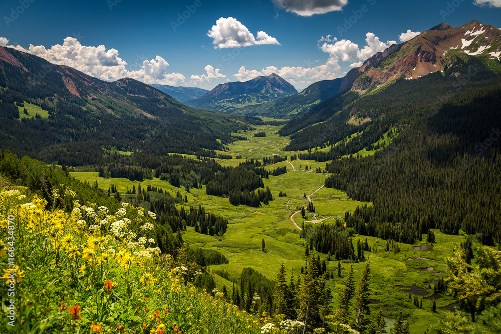 Beautiful Crested Butte's Gothic Valley from above  - obrazy, fototapety, plakaty 