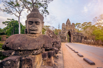 Wall Mural - sculptures in the South Gate of Angkor Wat, Siem Reap, Cambodia.