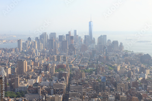 Panoramic view of Lower Manhattan as seen from the Empire State Building observa Poster