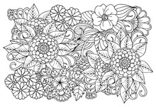 Black And White Flower Pattern For Adult Coloring Book.