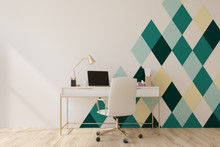 White And Green Diamond Pattern Home Office