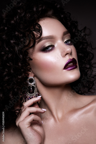 Beauty Young Woman With Curly Small And Long Hair Permed Hair