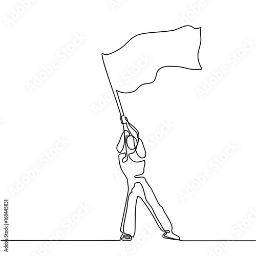 Man holding flag. Continuous line drawing. Vector illustration Stock