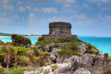 Wall Mural - Archaeological ruins of Tulum at Caribbean Sea in Mexico