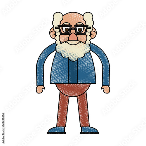 Colorful Old Man With Glasses And Beard Doodle Over White