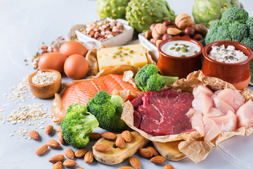 Assortment of healthy protein source and body building food