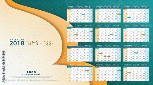 Hijri 1439 To 1440 Islamic Calendar 2018 Design Template Simple Minimal Elegant Wall Type Calendar Hijri 1439 1440 Islamic Pattern Template Stock Vector Adobe Stock