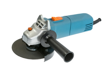 Compact blue grinder on the white background