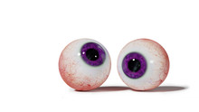 Two Realistic Human Eyeballs With Purple Iris Isolated On White Background 