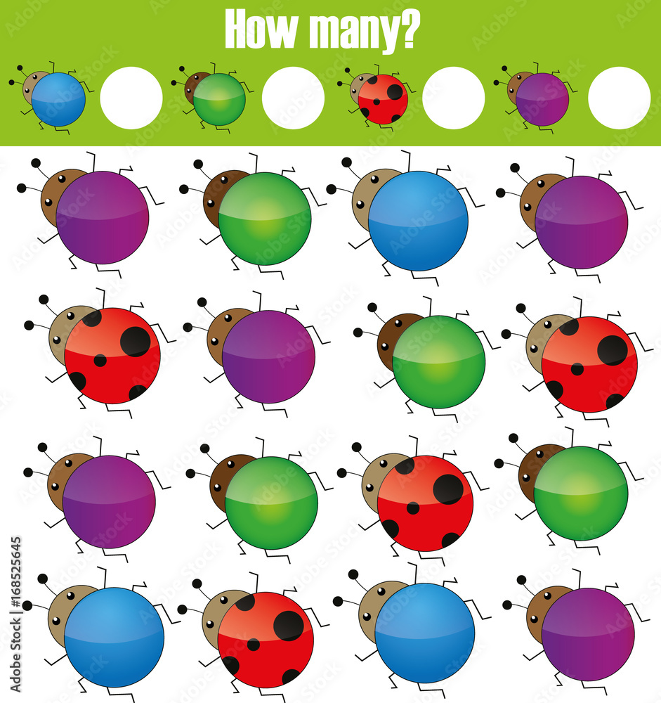 Counting educational children game, kids activity. How many objects ...