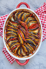 Ratatouille - traditional French Provencal vegetable dish cooked in oven. Homemade preparation recipe healthy diet