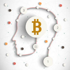 Wall Mural - Illustration of a male head icon with a bitcoin sign