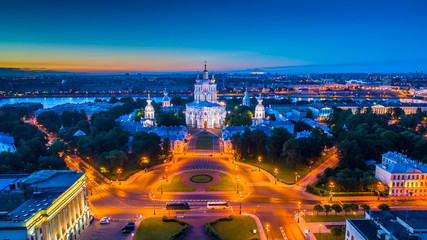 Wall Mural - Smolensk temple in St. Petersburg. Panorama of St. Petersburg.