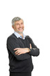 © DenisProduction.com - Smiling mature man with crossed arms. Portrait of cheerful senior man with crossed arms standing on white background and looking upwards.