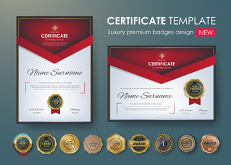 Wall Mural - certificate template with luxury pattern,diploma,Vector illustration and vector Luxury premium badges design,Set of retro vintage badges and labels.