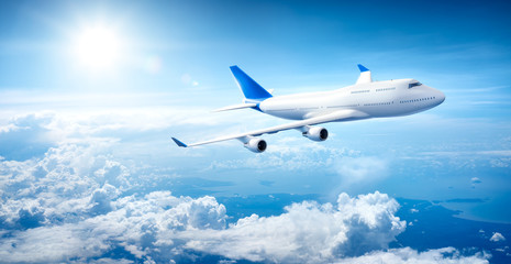 Wall Mural - airplane flying above clouds
