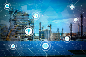 Aufkleber - Renewable energy and Internet of Things. Smart factory. Smart energy. Smart grid concept.