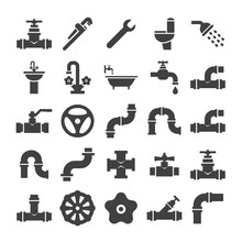 Sanitary Engeneering, Valve, Pipe, Plumbing Service Objects Icons Collection