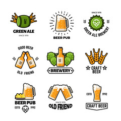 Sticker - Beer pub vector logos and emblems. Brewery and brewing business vintage labels