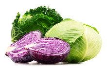 Fresh Organic Cabbage Heads Isolated On White