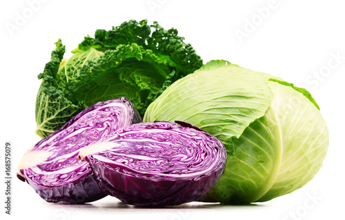 Fresh organic cabbage heads isolated on white Tableau sur Toile